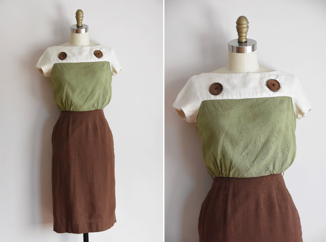 50s Downtown Brown Dress / Vintage 1950s Linen Daydress/ Carol - Etsy