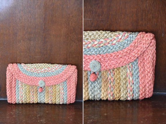 1940s / 1950s oversized clutch/vintage 50s raffia