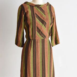 1950s Citrus Garden dress/ vintage 50s wool dress / wool stripe daydress image 4