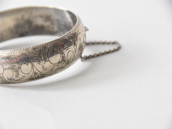 Victorian Sterling Silver etched bangle - image 5