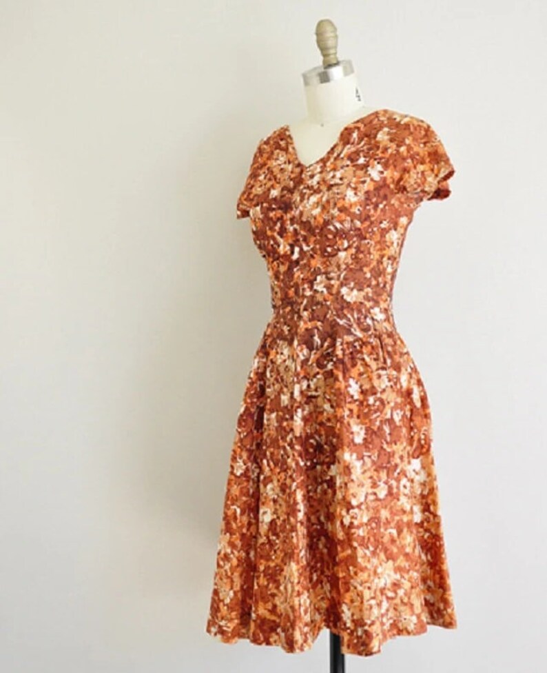 vintage 50s cocktail dress/ 50s floral cocktail dress/ when fall comes image 4