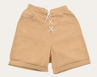 Vintage 1950s White Stag Sailcloth Shorts • Lace Up Khaki Cotton Shorts • XS Small