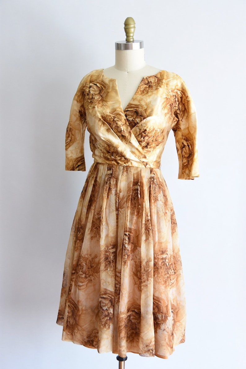 1950s The Midas Touch dress/ vintage 50s rose dress/ Ira Nagel silk large dress image 2