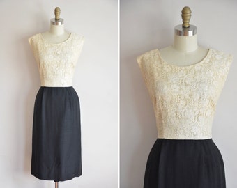 SALE 50s Day & Night dress/ vintage 1950s silk and lace wiggle dress/ vintage lace bombshell dress