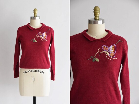 1950s Butterflies in Winter knit/ vintage 50s kni… - image 2