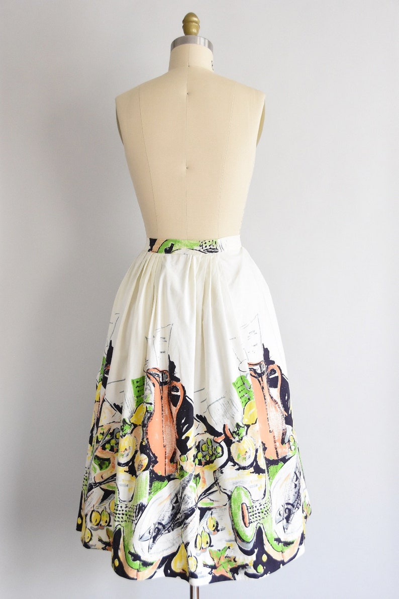 1950s Daily Catch skirt/ vintage 50s novelty skirt/ novelty cotton skirt image 6