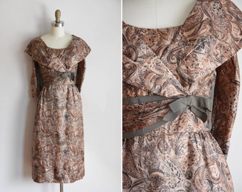 50s President's Wife dress/ vintage 1950s wiggle dress/ paisley print wiggle cocktail dress