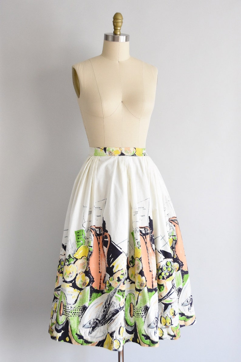 1950s Daily Catch skirt/ vintage 50s novelty skirt/ novelty cotton skirt image 5