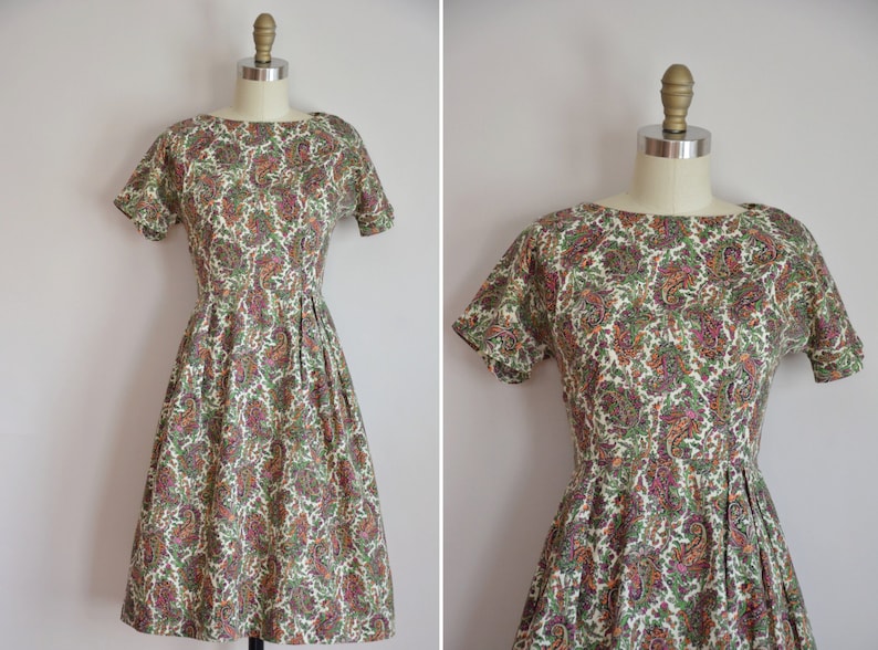 50s Paisley Faye dress/ vintage 1950s cotton sundress/ vintage paisley cotton full skirt dress image 1