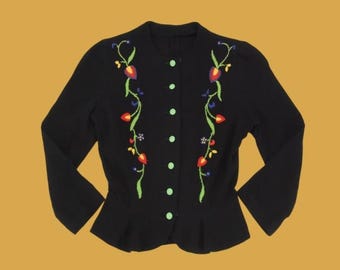 E. 1940s Wild Promise wool folkore blouse