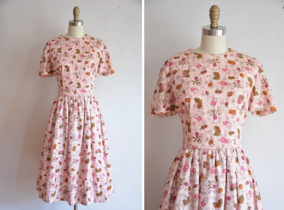 50s Fruit Delivery dress/ vintage 1950s novelty dr
