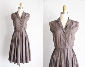 1950s Classroom Rules dress/ vintage 50s plaid dress/ silk plaid daydress
