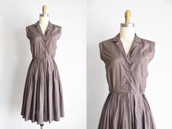 1950s Classroom Rules dress/ vintage 50s plaid dre