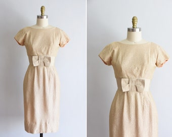 1950s Champagne Pop dress/ vintage 50s lurex dress / gold lurex wiggle dress