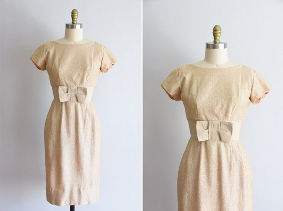 1950s Champagne Pop dress/ vintage 50s lurex dress