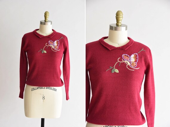 1950s Butterflies in Winter knit/ vintage 50s knit
