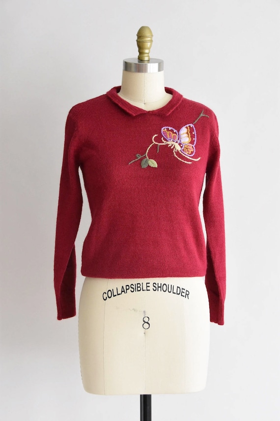 1950s Butterflies in Winter knit/ vintage 50s kni… - image 5