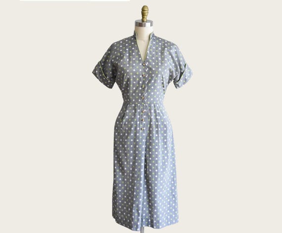 grey dress with white polka dots Vintage 1940s Green Dot • Medium Ebay