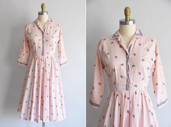 1950s Rosy Cheeks dress / vintage 50s rose dress/