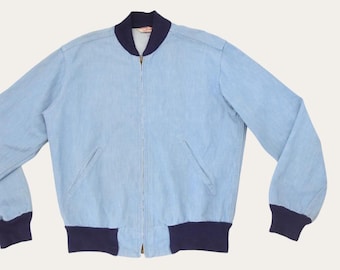 Chaqueta bomber vintage de mezclilla chambray con orillo Hercules de los años 50 • Talla M