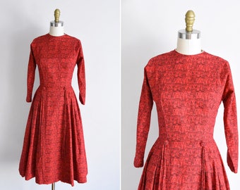 1950s Little Red City dress/ vintage 50s novelty dress / cotton novelty sundress