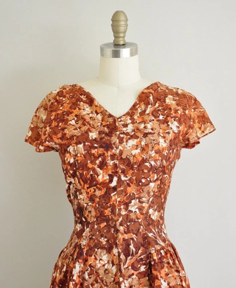 vintage 50s cocktail dress/ 50s floral cocktail dress/ when fall comes image 2