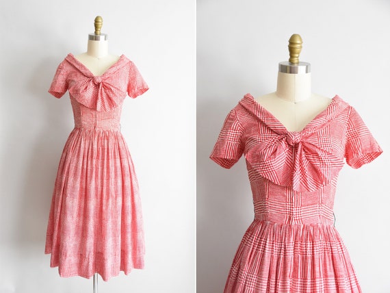 1950s Red Rover dress / vintage 50s cotton daydres