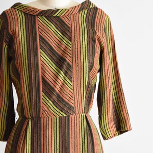 1950s Citrus Garden dress/ vintage 50s wool dress / wool stripe daydress image 2