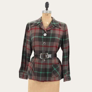 Vintage rutig 49er-jacka från 1950-talet • Rödgrönrutig ulljacka • S M L XL