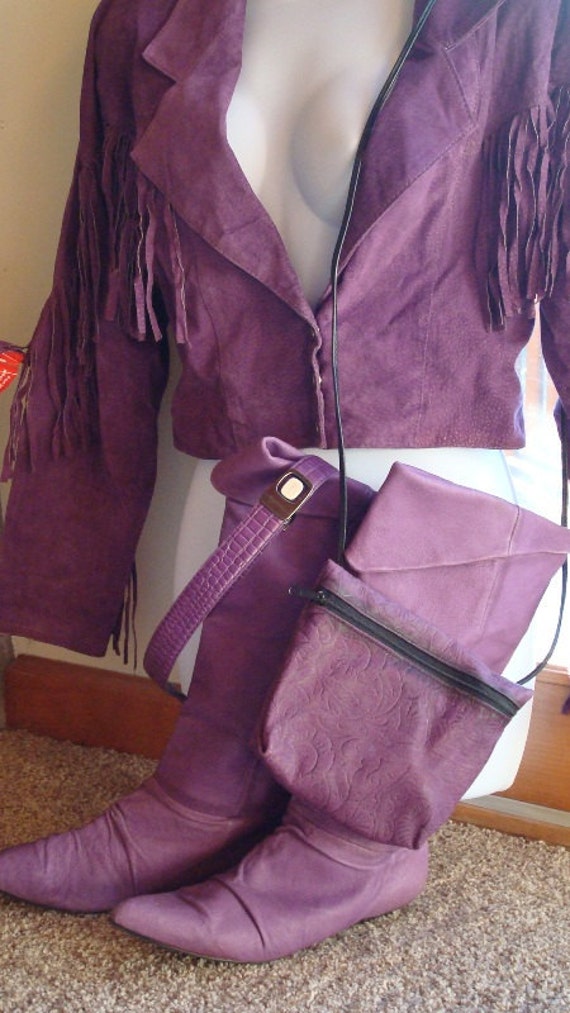 80s Vintage   purple leather minibag and belt