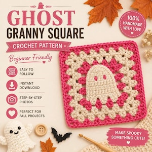 Ghost Crochet Pattern PDF, Halloween Granny Square Pattern, Spooky Ghost Crochet Motif, Easy Crochet Blanket Square, Halloween Crochet Decor
