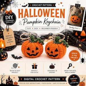 Pumpkin Keychain Crochet Pattern, Halloween Amigurumi PDF, Instant Download, Fall Crochet DIY