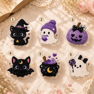 Cute Halloween Phone Grip, Kawaii Ghost & Black Cat Phone Holder, Purple Pumpkin Witchy Accessory, Spooky Fall Gift
