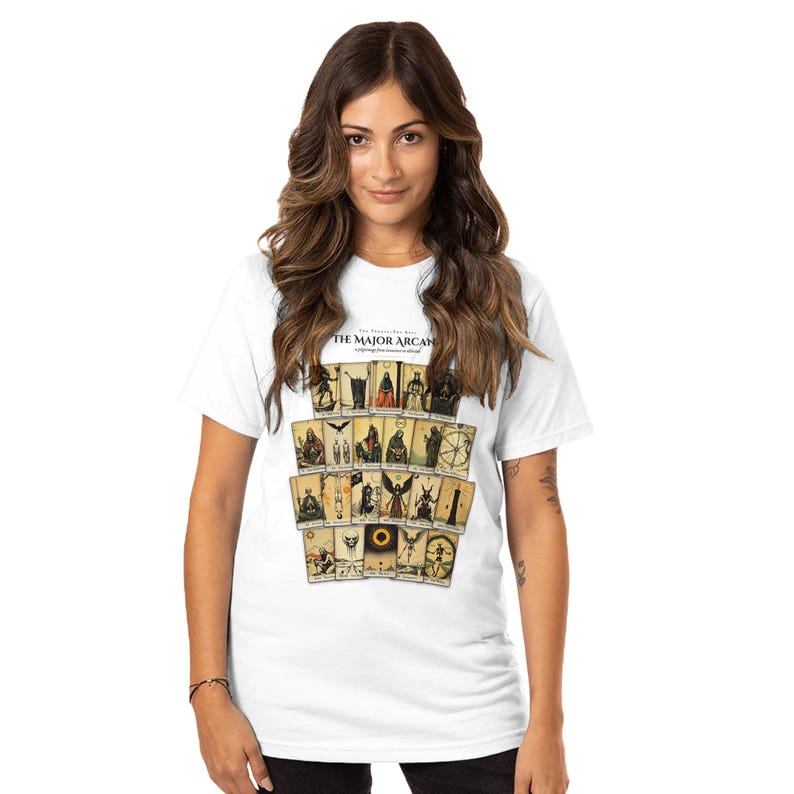 Major Arcana Tarot Shirt - 22 Cards Engraved Chart - Occult Witchy Unisex Tee image 1
