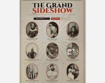 Victorian Sideshow Freak show Wall Art - Antique Circus Playbill of Living Marvels - Gothic Oddities Print