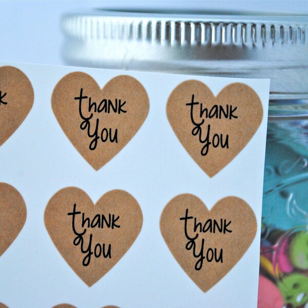 108 "Thank you" Mini Heart Seals - Stickers -You choose Color