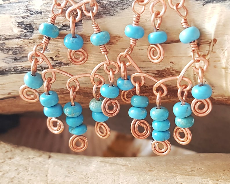 Blue Chandelier Earrings Personalized Gift Eternity Boho Infinity Copper Earrings Long Celtic Inspired Copper Chandler Earrings