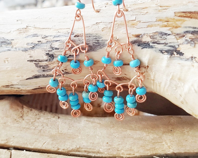 Blue Chandelier Earrings Personalized Gift Eternity Boho Infinity Copper Earrings Long Celtic Inspired Copper Chandler Earrings