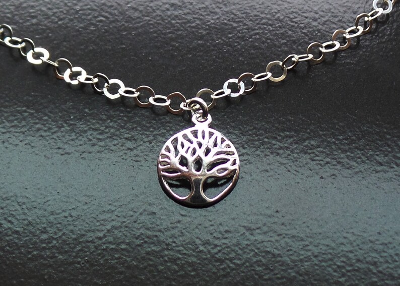 Sterling Silver Tree Charm Anklet Personalized Celtic Tree of Life Initial Ankle Bracelet Personalized Friendship Vegan Friendly Anklet