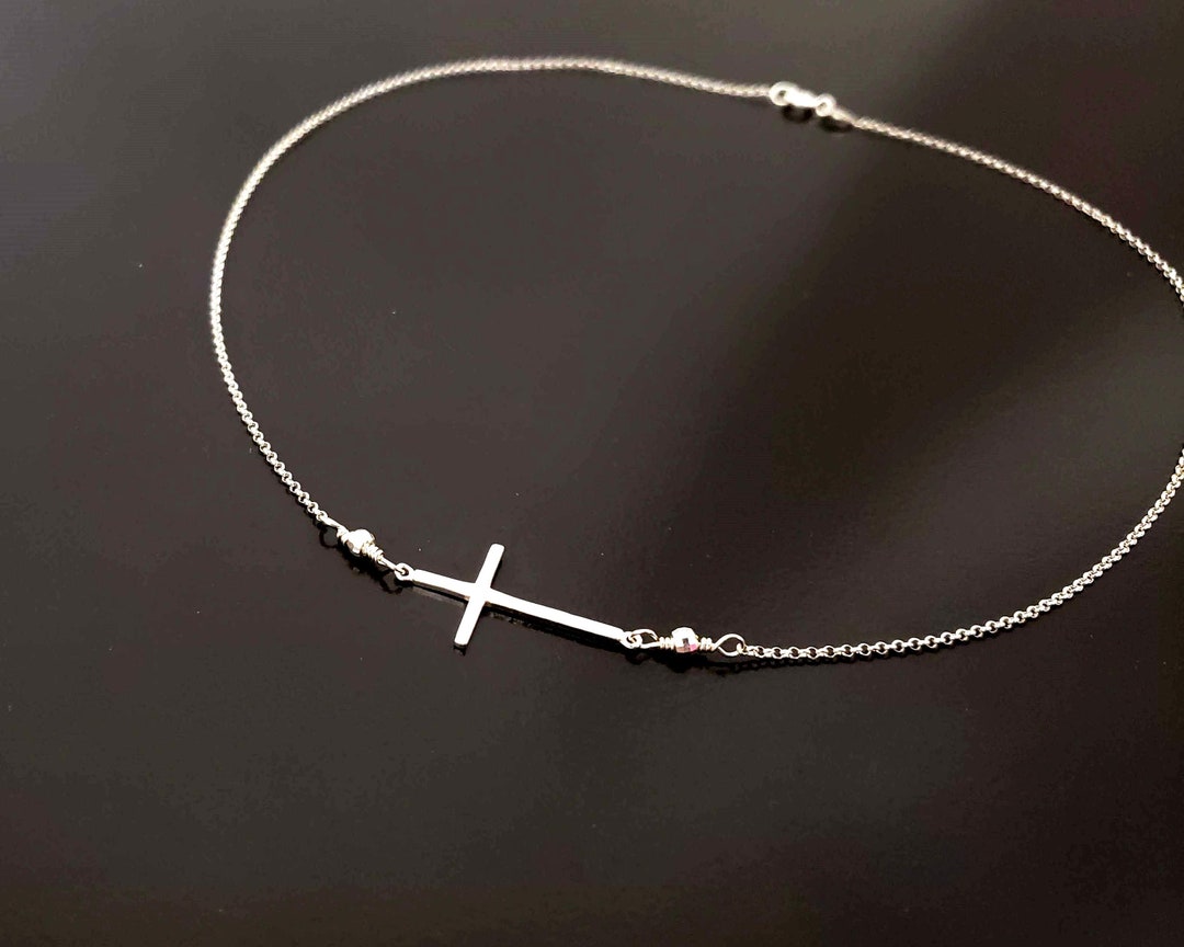 Faith Forever Sideways Cross Necklace, Sterling Silver, Cross Necklace