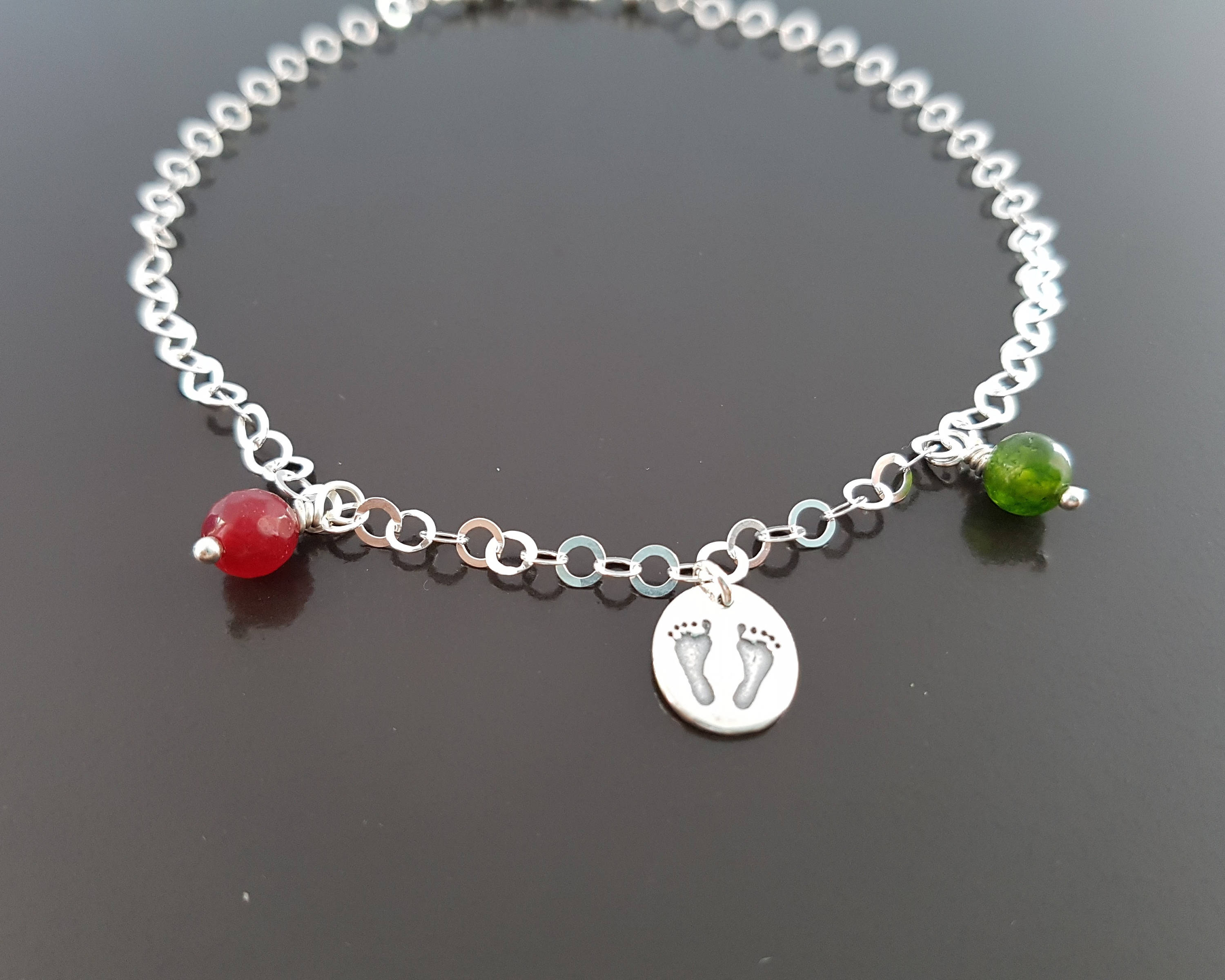 Footprints Birthstone Ankletankle Bracelet Gift for Mom Etsy