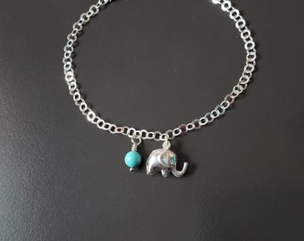 Personalized Elephant Birthstone Eternity Anklet-Ankle Bracelet, Sterling Silver, Gemstone, Vegan Friendly, Friendship Gift