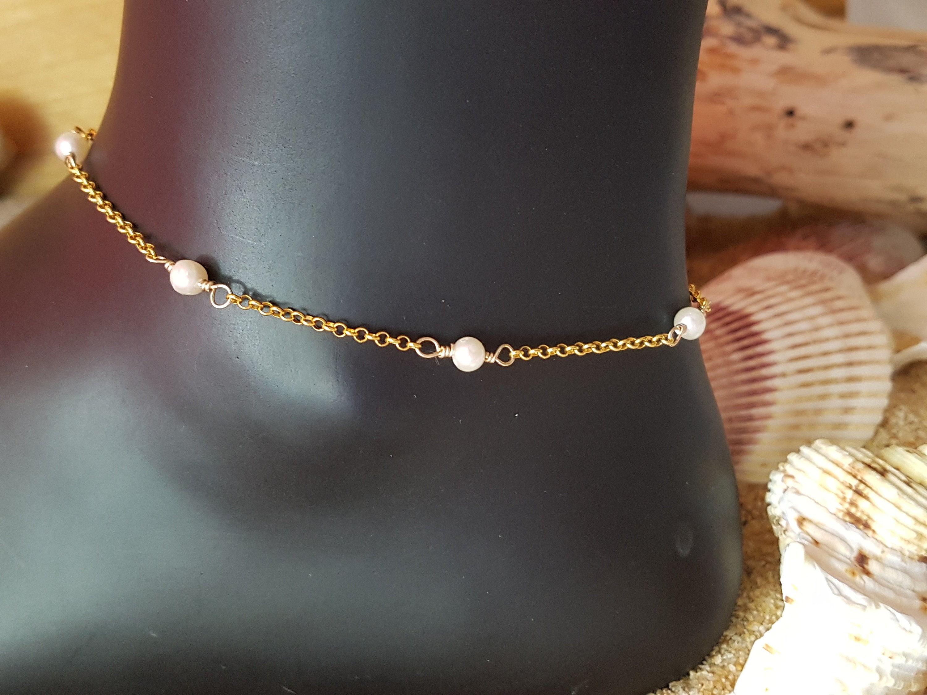 Forever Golden Pearl Ankletankle Bracelet14k Gold Etsy UK