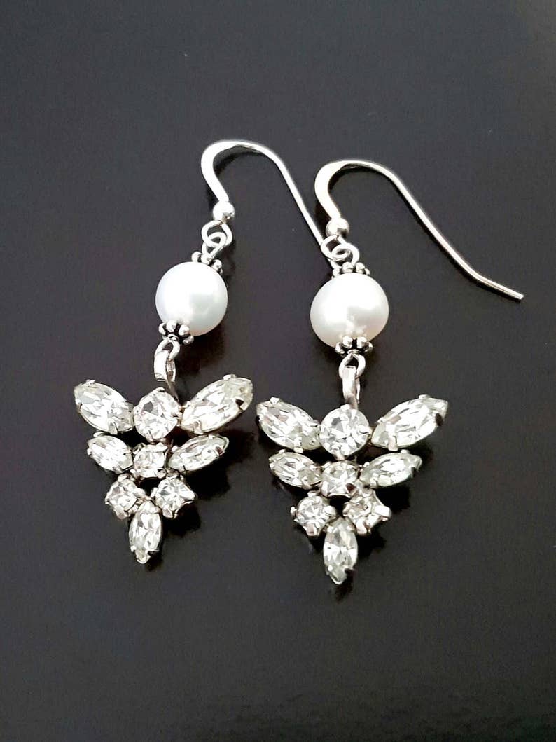 Silver Earrings With Crystal & Pearl Detail