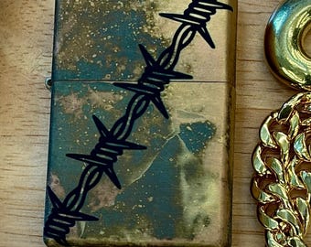Op maat gemaakte zippo met prikkeldraad met ketting