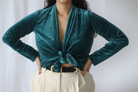 Vintage Forest Green Crushed Velvet Shirt - image 1