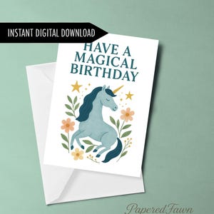 Unicorn Birthday Card – Magical Unicorn Digital Download, Printable Birthday Greeting for Kids, Fairycore Fantasy Birthday Art