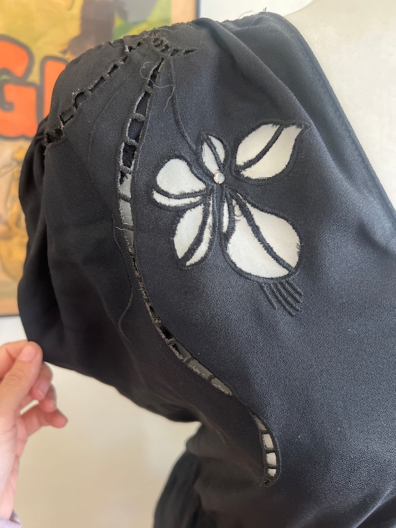 Vintage Black Embroidered Midi Dress - Bohemian S… - image 2