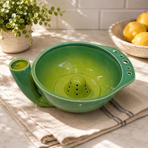Handmade Swirl Ceramic Berry Washing Bowl, Gradient Glaze Fruit Colander, Farmhouse Pottery