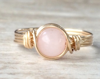 Rose Quartz Ring, 14k Gold Filled Ring, Wire Wrapped Ring, Stone Ring